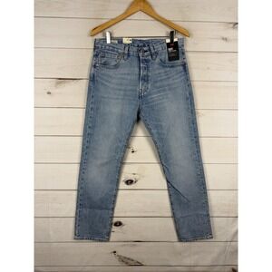Levis 501 Jeans Womens 31x30 Light Blue Wash Stretch Slim Taper Denim Button Fly